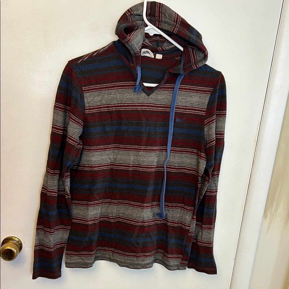 Vans Men’s Red And Gray Striped Hoodie Size Medium